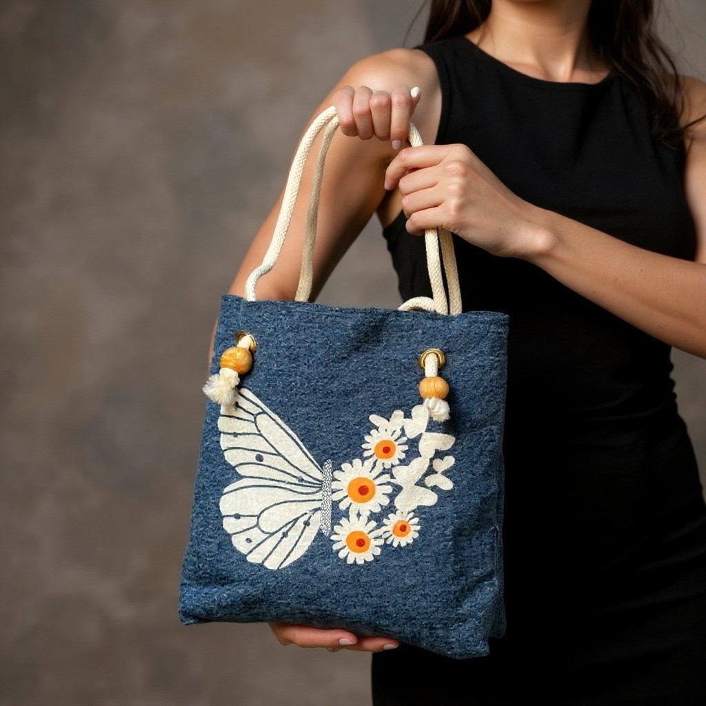 Stylish Tote Bag For Women Denim Canvas DS140 BLUE JEANS