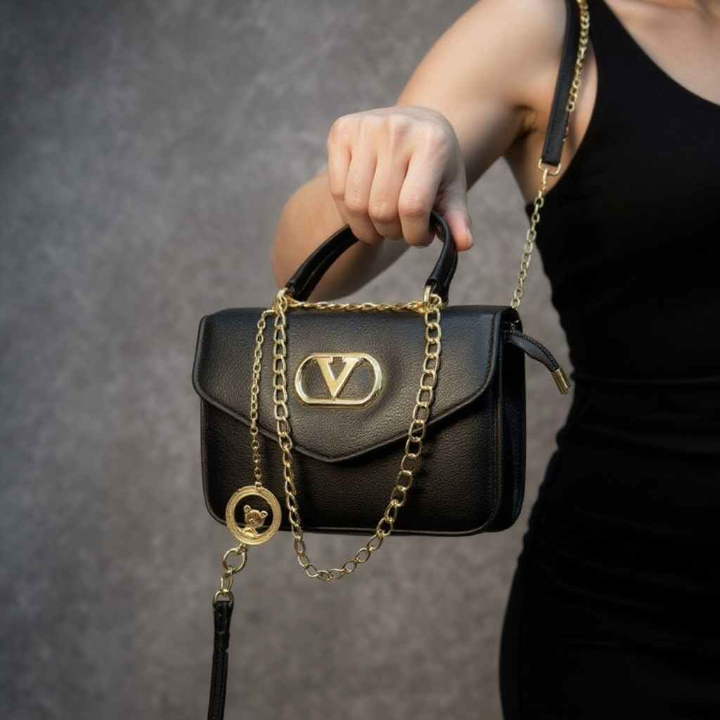 China Leather Stylish Side Bag for Women DS350 BLACK