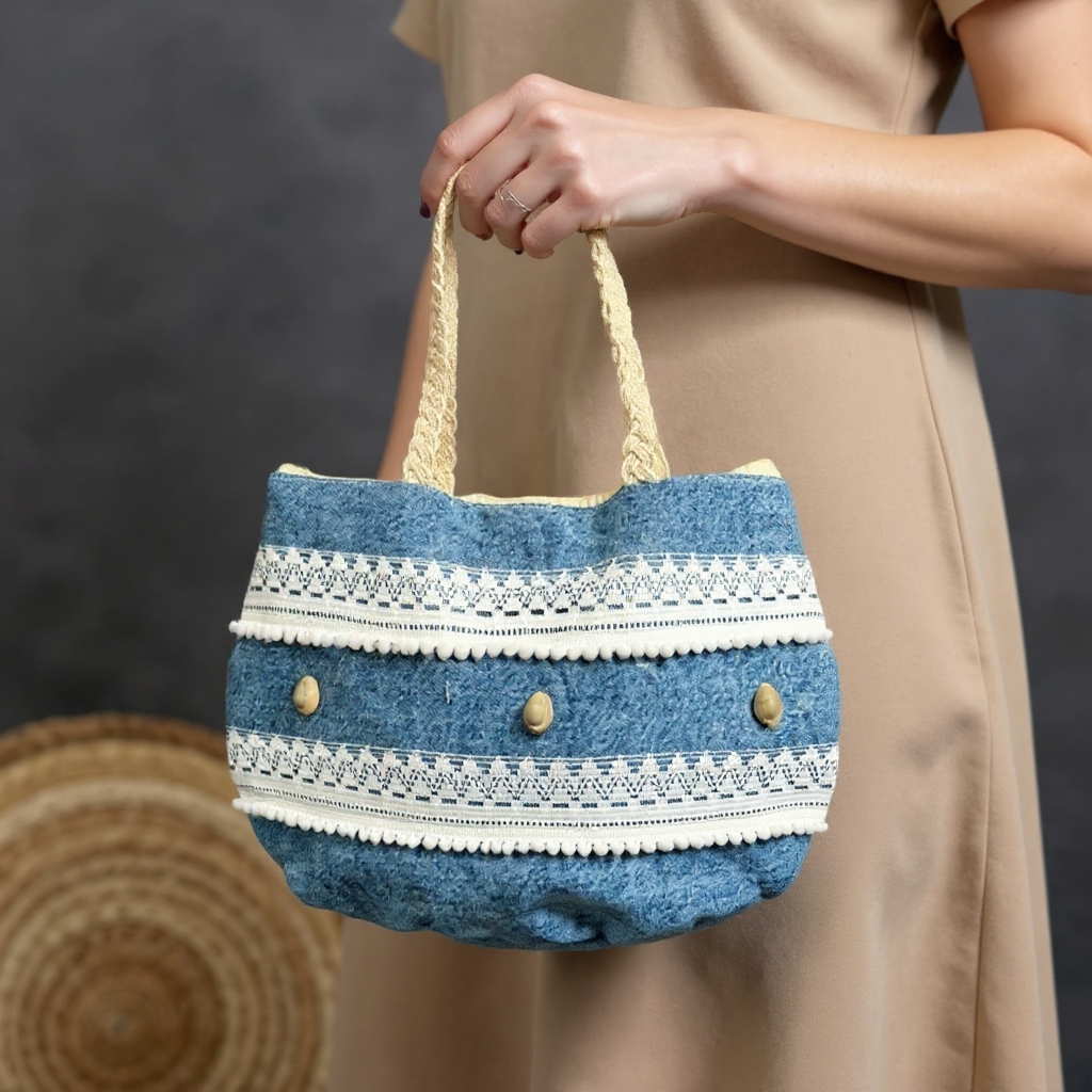 Stylish Large Round Bag For Women Denim Canvas DS140 ROUND BLUE