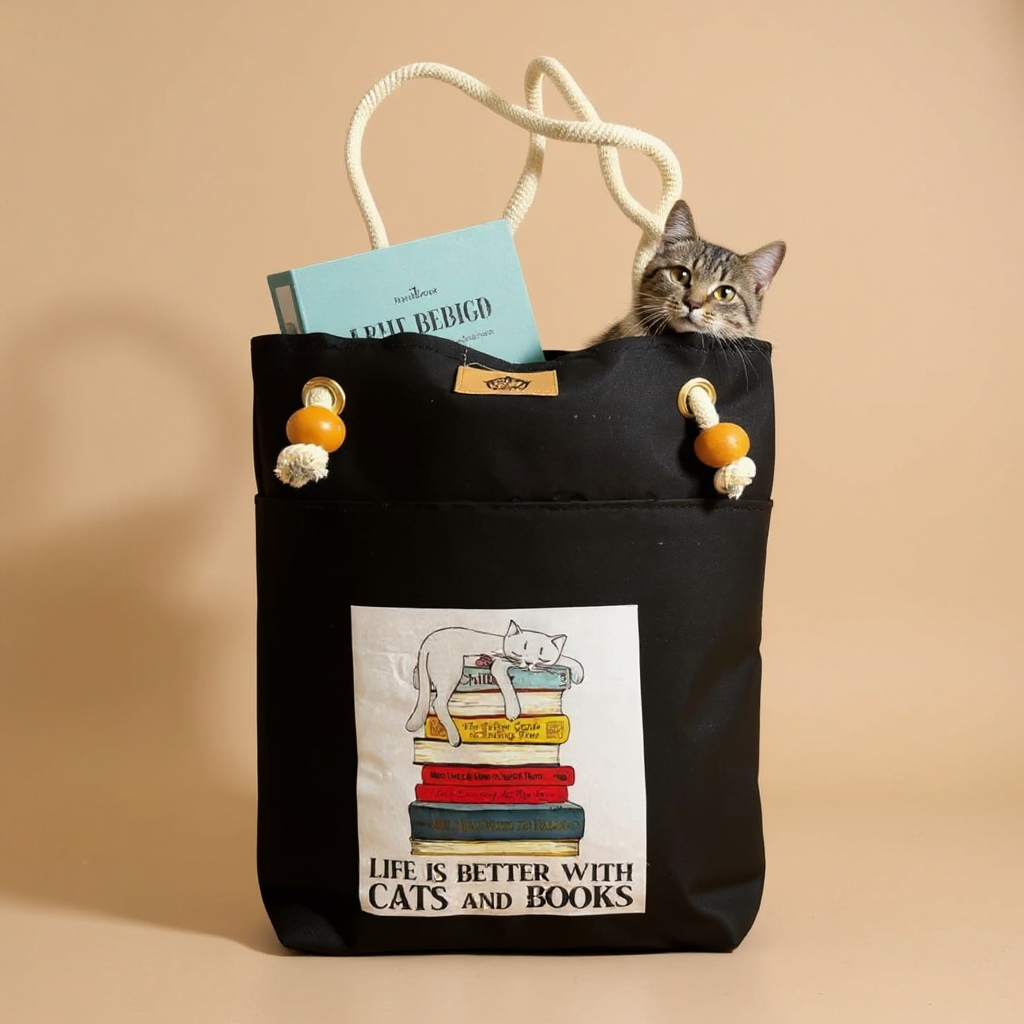 Stylish Tote Bag For Women Denim Canvas DS140 BLACK CAT