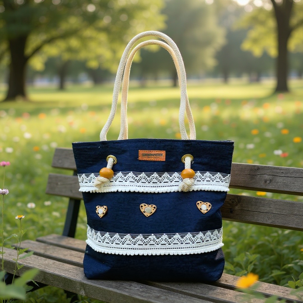 Stylish Tote Bag For Women Denim Canvas DS140 CRAFT DARK BLUE