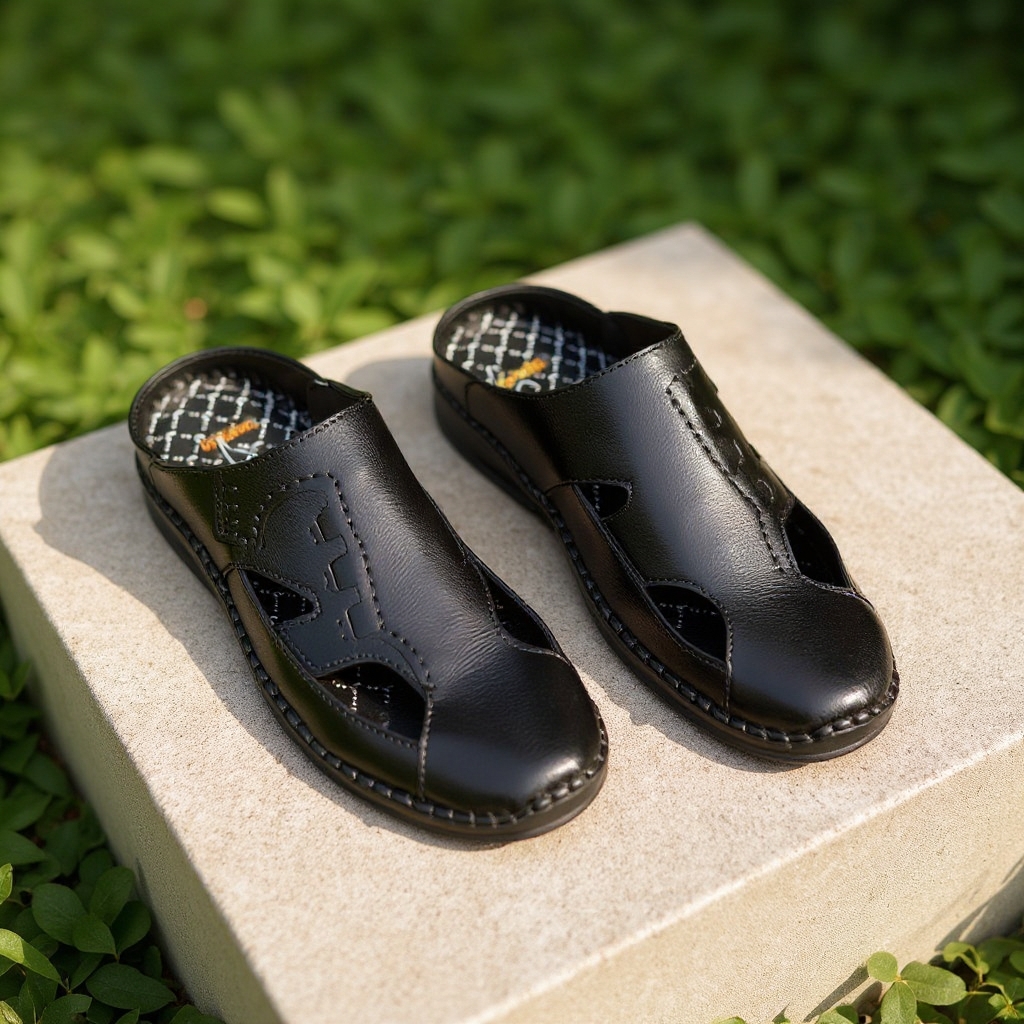 Odheek Original Leather Premium Half Sacchi Sandals For Men ODHS 651 BLACK